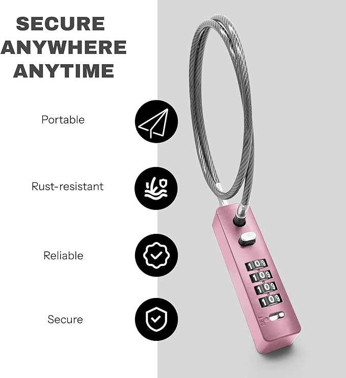 Bike Lock Cable 23.6" for Bicycle Scooter, Portable Combination Cable Lock for Luggage Suitcase Backpack Travel Safe, Combo Chain Padlock, for Refrigerator, Cabinet, Outdoor Fence, Locker
