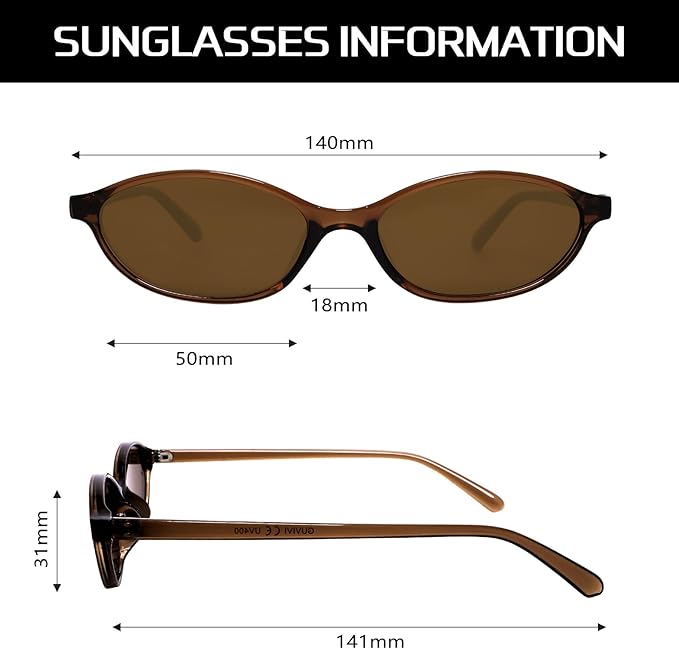 GUVIVI Retro Oval Sunglasses for Women Chic Cat Eye 90s Sunnies Lightweight Narrow Shades Trendy UV protection Sun Glasses