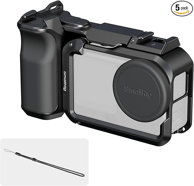 SMALLRIG Handle Grip Kit for DJI Osmo Action 6 with Metal Cage, Street Photography Grip for DJI, Action 6 Cage with Shutter Button, Cold Shoe, Wrist Strap, Lens Cover, 1/4 Threaded Hole - 6037