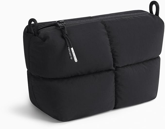 Comfyable Puffy Electronics Organizer Travel Case, Cute Tech Pouch for Women Men, Cable Storage Bag for Charger, Phone, Power Bank, Cord, Compact Tech Accessories Pouch, Black
