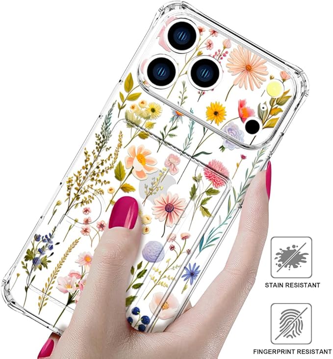 Compatible with iPhone 17 Pro Case Card Holder for Women Cute Design,Wallet Phone Cases Transparent Cool Kawaii Protective (Clear Watercolor Floral)