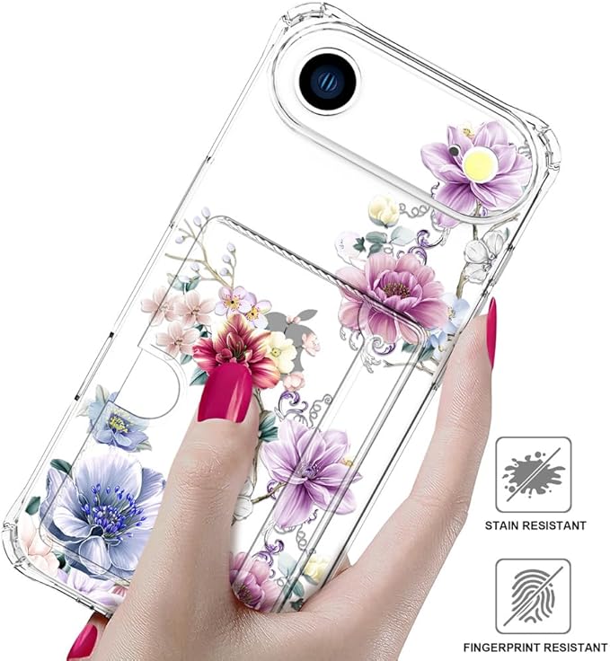 Compatible with iPhone 17 Air Case Card Holder for Women Cute Design,Wallet Phone Cases Transparent Cool Kawaii Protective (Clear Wonderful Large Flowers)