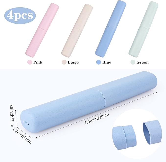 Hooqict 4 Pack Travel Toothbrush Case Portable Travel Toothbrush Holder Plastic Toothbrush Container Protector Cover Case for Traveling, Bathroom, Camping, Home, School, Business