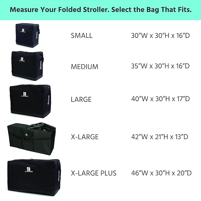 J.L. Childress Universal Stroller Travel Bag for Airplane - Fits Most Baby Strollers, Flying Essentials, Airport Accessories for Gate or Luggage Check, ID Card, AirTag Compatible - Medium, Padded