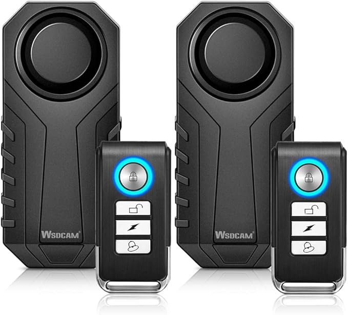 WSDCAM Bike Alarm with Remote 2 Pack, 113dB Wireless Anti-Theft Vibration Motorcycle Bicycle Alarm Vehicle Security Alarm System (Black)