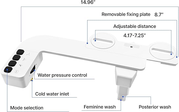 Bidet Attachment for Toilet Non-Electric,Ultra-Slim Self-Cleaning Toilet Bidet with Foldable Dual Nozzles,Adjustable Water Pressure for Rear and Feminine Wash(White)