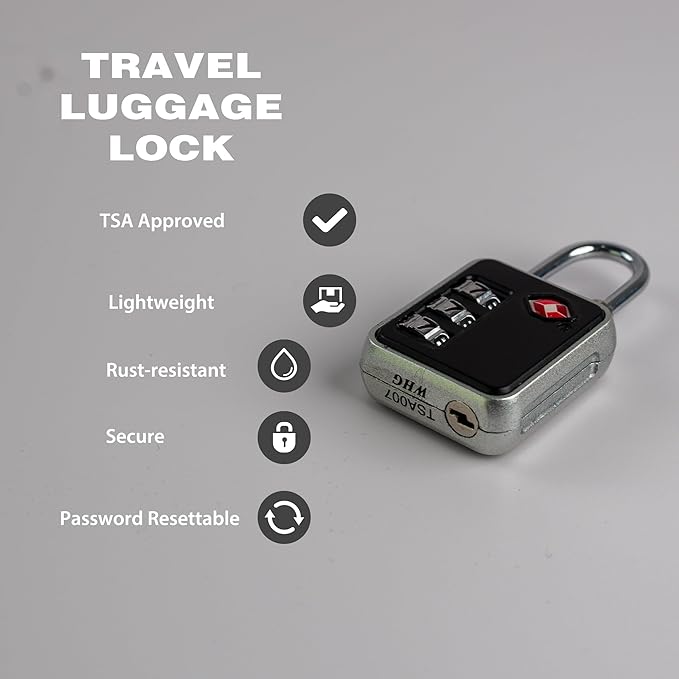 TSA Locks for Luggage, Combination Lock for Locker, Small Padlock Combination, Combo Luggage Padlocks TSA Approved, for Gym Locker, Travel Suitcase, Gun Case, Backpack Zipper, Ammo Can