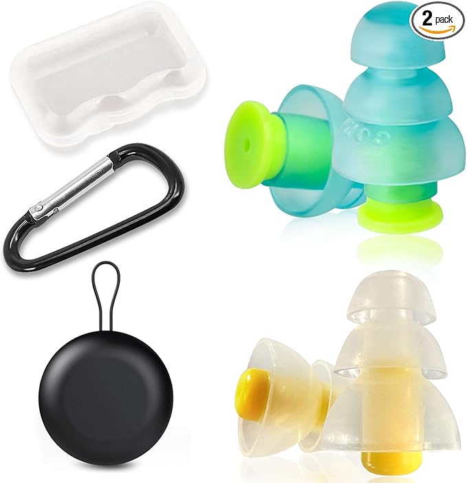 Airplane Ear Pressure Relief Earplugs - 2 Pairs Noise Reduction Travel Earplugs - Plane Travel Essentials - Comfortable Reusable Filtered Flight Ear Plugs for Adults