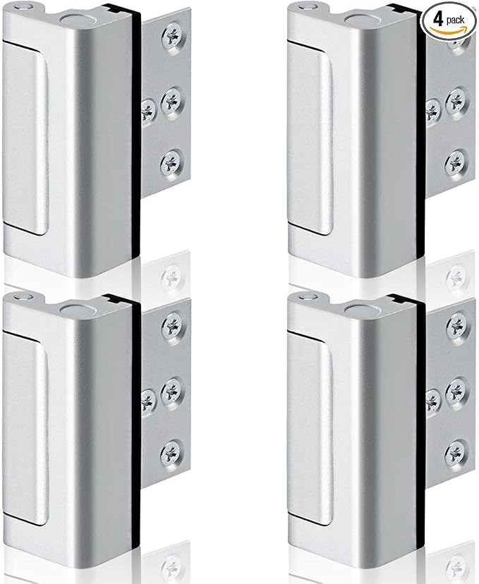 GreaTalent 4PACK Home Security Door Reinforcement Lock Childproof, Add High Security to Home Prevent Unauthorized Entry, Aluminum Construction Finish, Frame Lock, Silver
