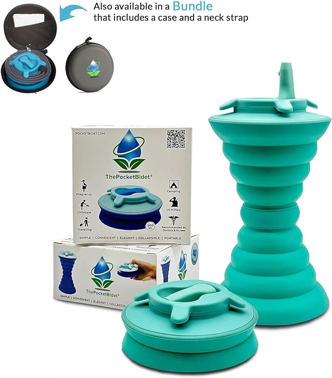 The Pocket Bidet®: Portable Travel Bidet with Collapsible & Ergonomic Design, Easy to Spray, Flying Saucer Bidet for Men, Pregnant Women, Camping, Outdoors, Fits in a Purse or Bag (Teal, 500 ml)