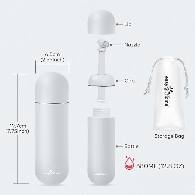 Easy@Home Portable Bidet for Travel: Handheld Sprayer Kit - Personal Hygiene Peri Bottle for Women & Men | Perineal & Postpartum Care Essentials | 380mL (12.8 oz) Large Capacity Bottle | EPB-01 Grey