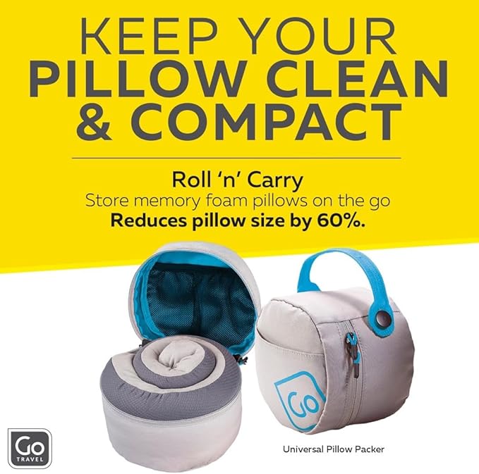 Universal Travel Pillow Packer, Compatible with Most U-Shaped Memory Foam Neck Pillows, Roll to Fit, Perfect for Airplane, Bus, Car, and Train Journey, Travel Essentials, Blue