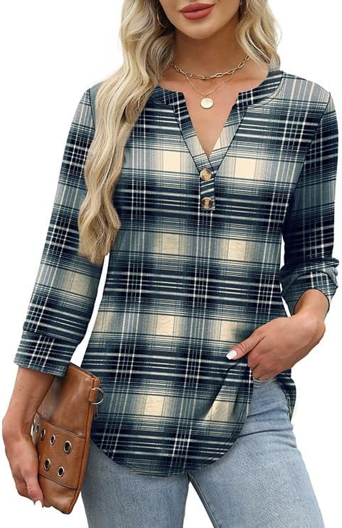OFEEFAN Womens Tops 3/4 Sleeve Henley Shirts for Women Summer Outfits Fashion Clothing