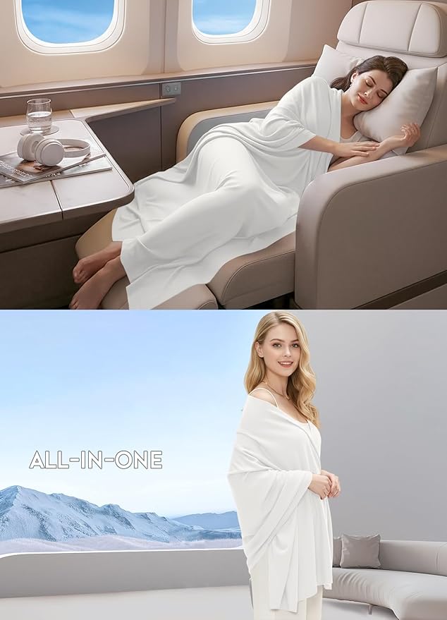 Women's Wool Blend Travel Scarf Lightweight Breathable Wrap Pashmina Airplane Blanket Shawl
