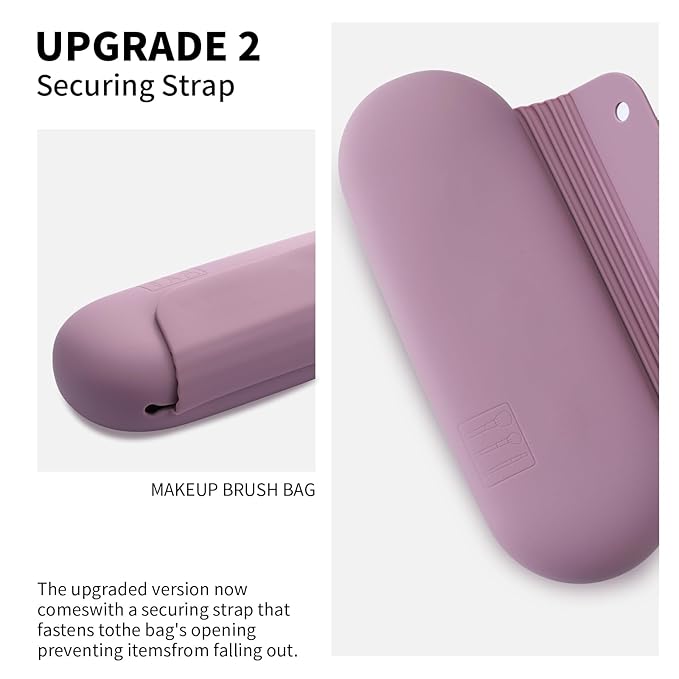 AGIKET Silicone Makeup Brush Holder Travel Cosmetic Bag：Soft Portable Cosmetic Face Brushes Holder with Upgrade Anti-Fall Out Magnetic Closure, Large Travel Makeup Brush Case - Light Purple