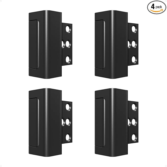 4 Pack Home Security Door Reinforcement Lock, Childproof Safety Door Lock Latch Stopper, Removable Screw-Mounted, Prevent Home Unauthorized Entry, Aluminum Construction, Withstands 800 lbs