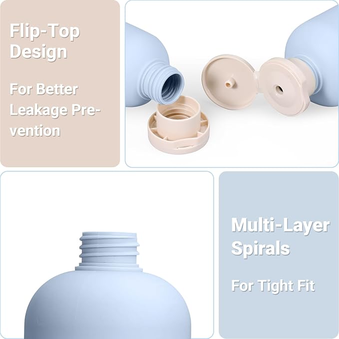 ASEVAT 6.7 oz Plastic Squeeze Bottles for Shampoo, Travel Containers for Toiletries, Leak Proof, Refillable for Lotion, Cream and Liquids (3 Pcs)