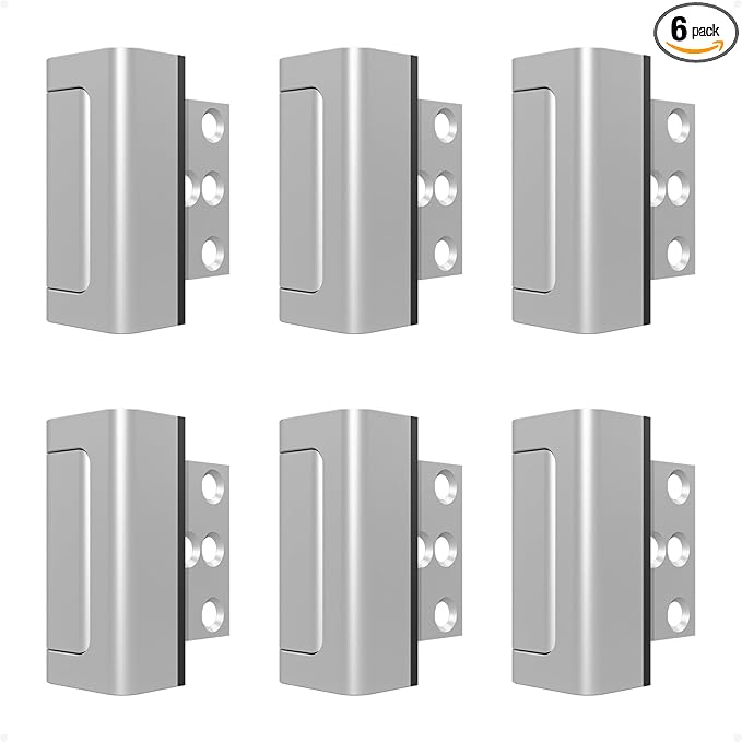 6 Pack Home Security Door Reinforcement Lock, Childproof Safety Door Lock Latch Stopper, Removable Screw-Mounted, Prevent Home Unauthorized Entry, Aluminum Construction, Withstands 800 lbs