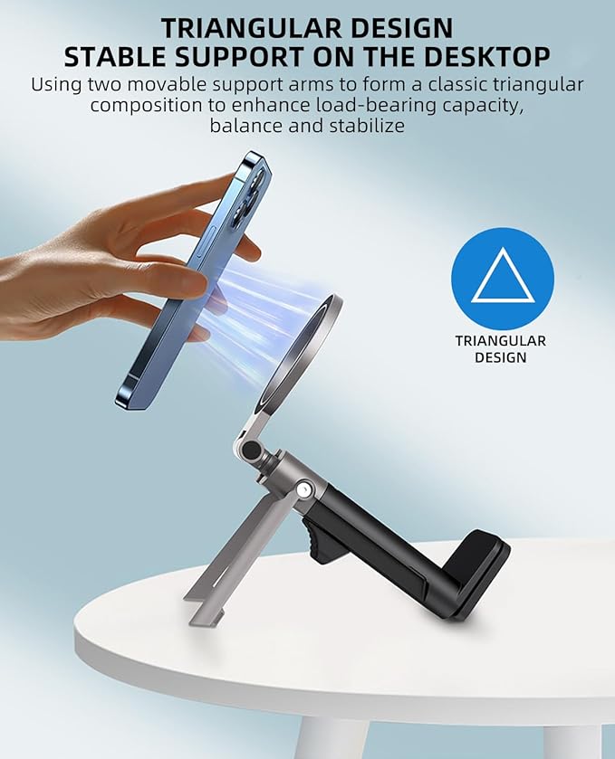 Adjustable Magnetic Phone Holder, Handsfree Airplane Phone Holder, Foldable Airplane Travel Essentials, 360° Rotation for All Mobile Phones Desk Long Flying Tray Table