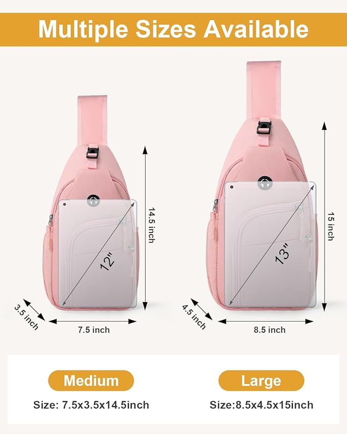 Pritent Crossbody Bags for Women Man Waterproof Sling Bag Backpack Trendy Casual Cross Body Bag with Convertible Shoulder Strap Chest Bag for Camping Hiking Travel Essentials (Pink, Medium)