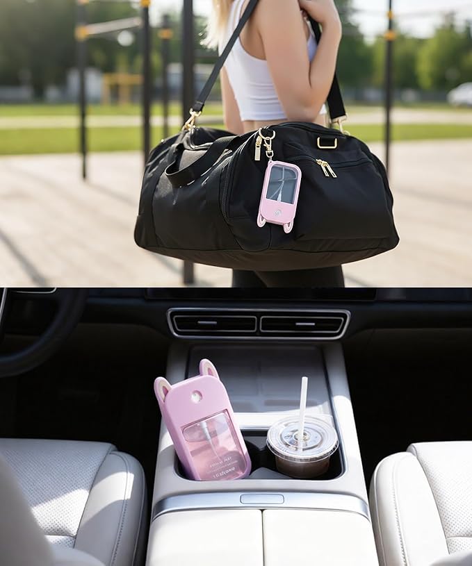 Hand Sanitizer Spray Silicone Case Compatible with Touchland 1 FL. OZ./30 mL, Cute Ears Design Hand Sanitizer Mist Accessory with Keychain (Pink, 1 Pack)