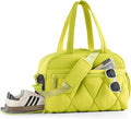 Gym Bag for Women, Puffer Travel Duffle Bag With Shoes Compartment & Wet Pocket, Carry On Tote Bag For Weekender, Overnight, Sport (Neon Lime, Medium)