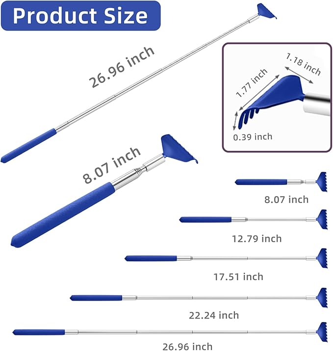 Kuvvfe 2 Pack Portable Extendable Back Scratcher, Stainless Steel Telescoping Back Scratcher with Beautiful Present Packaging(Blue)