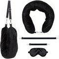 Stuffable Travel Neck Pillow with Light-Blocking Sleep Mask, Fillable Airplane Neck Pillow for Clothes, Soft Velvet Neck Support with Strap
