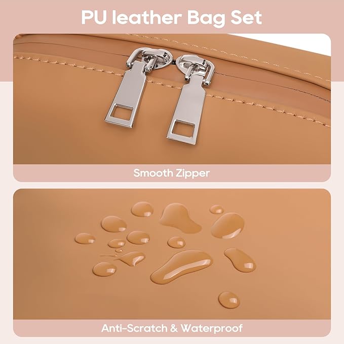 Joyway 10-Piece Travel Makeup Bag Set – Large Capacity Cosmetic Bags for Women & Girls, Waterproof Portable Toiletry Organizer with Adjustable Strap (Brown)