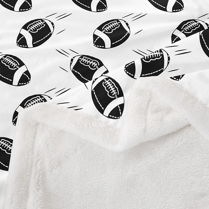 American Football Kids Throw Blanket,Ball Sports Games Competition Bed Blanket for Girls Boys Adults,Cartoon Modern Fashion Fleece Blanket,Black White Fuzzy Blanket,Twin Size (60 x 80 Inches)