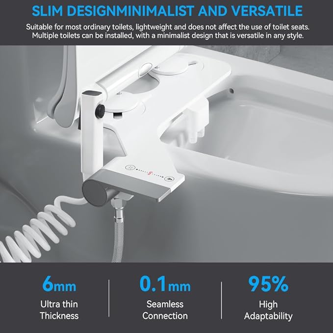 3-in-1 Bidet Attachment with Handheld Sprayer for Toilet, Ultra-Slim Non-Electric Cold Water Bidet, Dual Nozzle (Feminine/Rear Wash) with Adjustable Water Pressure Control, White