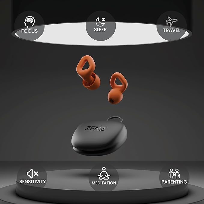 Zenz Unwind Ear Plugs for Sleeping Noise Reduction – Soft Silicone Reusable Earplugs for Sleep, Focus & Work – 28dB Noise Reduction with Storage Case – XS/S/M/L Eartips (Blaze Orange, One Size)
