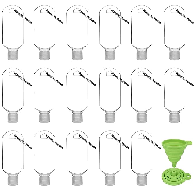 Abodhu 30Pcs Empty Hand Sanitizer Travel Bottles with Keychain 2.03oz/60ml Portable Clear Leakproof Portable Refillable Plastic Squeeze Containers