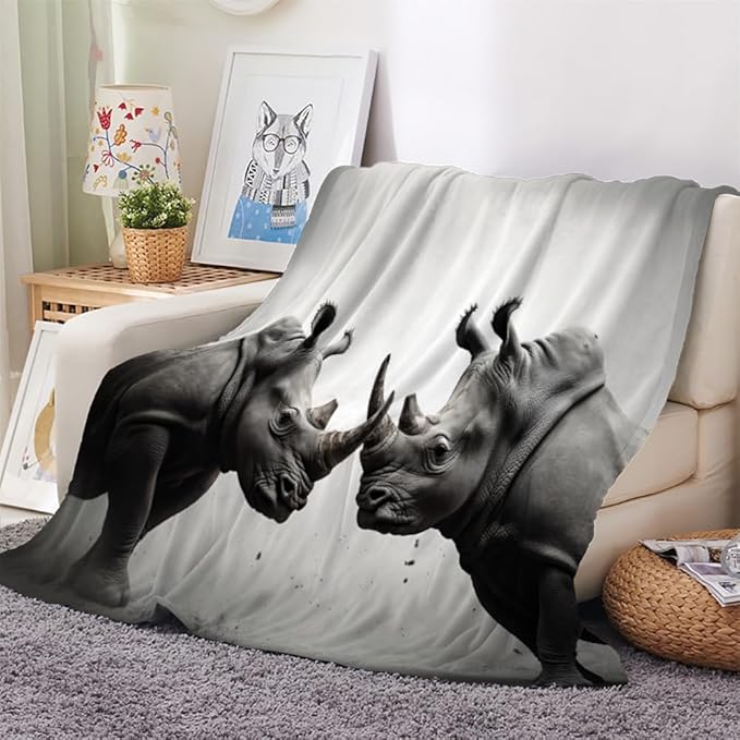Rhinoceros Throw Blanket, African Animal Fleece Blanket for Couch Bed Sofa, Wild Animals Blankets and Throws, Dimgray Super Soft Cozy Plush Flannel Blanket 30x40, Decor & Gift