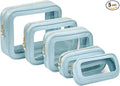 5PCS Diaper Bag Organizer Pouch Set, Clear Organizer Bags, TSA Approved Toiletry Bag, Clear Waterproof Cosmetic Bags with Zipper, Purse Organizer Pouches, Travel Organizer Bags for Woman and Kids Blue