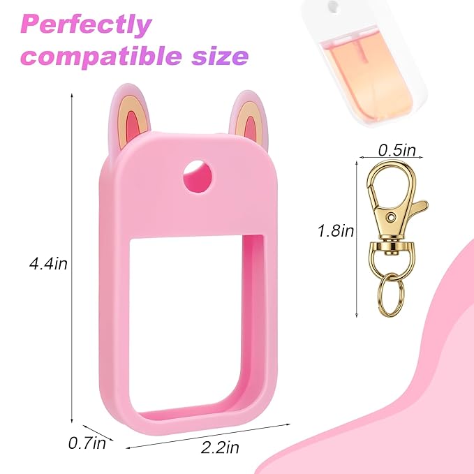 AIERSA Hand Sanitizer Spray Case Compatible with Touchland,Rabbit Ears Design Silicone Hand Sanitizer Case Holder with Keychain for Touch Land Mist Case 1FL. OZ (Pink)