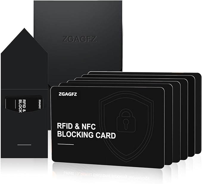 6 Pack RFID Blocking Card, NFC Debit Credit Card Passport Protector, Entire Wallet Protection Blocker Set for Men & Women, Smart Slim Design Perfectly fits in Wallet and Purse-Black (6)
