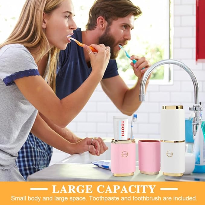 2 Pcs Travel Toothbrush Case,Couple Toothbrush Travel Case,8.27Inch Portable Travel Toothbrush Holder,Breathable Toothbrush Holder for Traveling Camping Business Trip School(White,Pink)