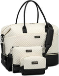 Travel Bag for Women, Weekender Bags Large Carry On Overnight Bag Duffel with Separate Shoes Compartment & Strap, Hospital Bags for Labor and Delivery, Beige Black