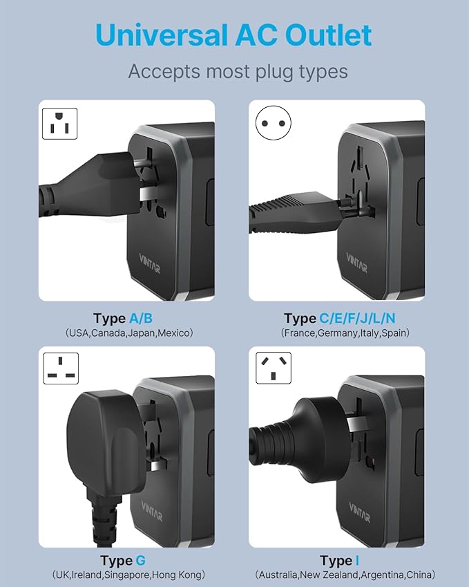 Universal Travel Adapter, VINTAR 70W GaN International Power Adapter with 5 USB Ports (3 USB-C), Worldwide Travel Plug Adaptor, All in One Travel Essentials Outlet Converter for UK/EU/USA/AUS, Black