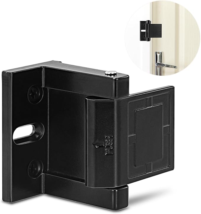 High-Security Reinforced Door Lock – Aluminum Privacy Latch for Home and Hotel, Easy Installation with Stainless Steel Screws, Interior Night Lock for Added Protection (Black-1 Pack)