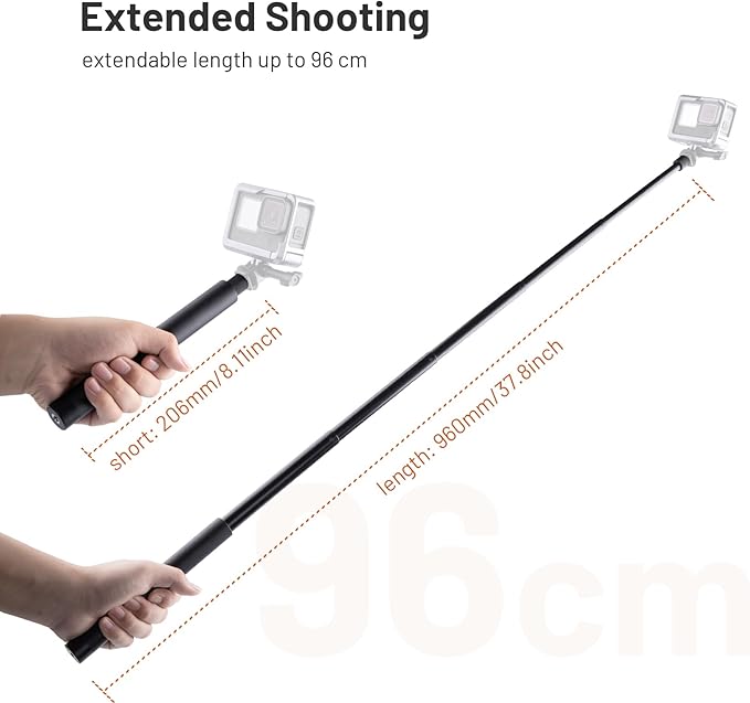 PGYTECH Extendable Selfie Stick (96cm/37.8in) Aluminum Long Pole Invisible for Insta360 X5, Extension Monopod for GoPro 13/12, DJI Pocket 4/3/Xtra Muse/Osmo 360/Action 6/5 Pro, Action Camera