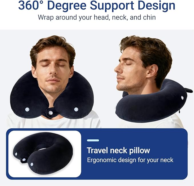 Travel Pillow with Removable Large Hood, Memory Foam Neck Pillow for Airplane, Car, Train Travel Sleeping & Rest, with Soft Cover (Black)