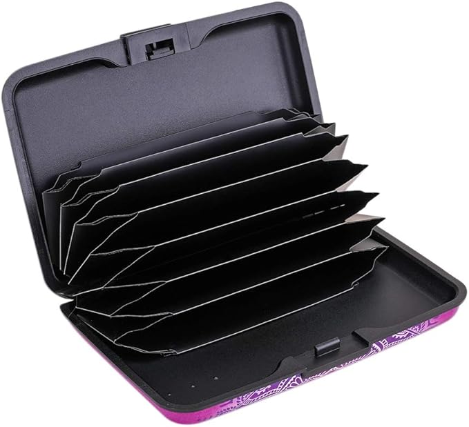 ELFISH Mini RFID Aluminum Wallet Credit Cards Holder Business Card Case Metal ID Case for Men Women (Pink flower)