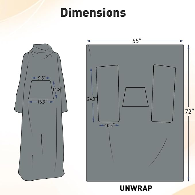 Catalonia Packable Travel Wearable Blanket Pillow with Sleeves for Adults, 2 in 1 Wearable Blanket with Pockets