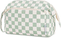 Narwey Makeup Bag Women Girls, Travel Toiletry Bag for Women Cosmetic Bag Organizer Make up Bag with Compartments Toiletries Medicine Bag (Mint Green Checkerboard)