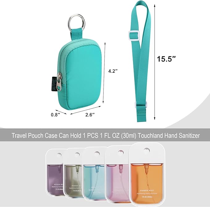 Beautyflier Pocket Hand Sanitizer Spray Case for Touchland Power Mist and Glow Mist 1FL OZ, Zipper Pouch for Hand Sanitizer Spray Bottle, with Removable Neck Strap, Great for Travel (Light Blue)