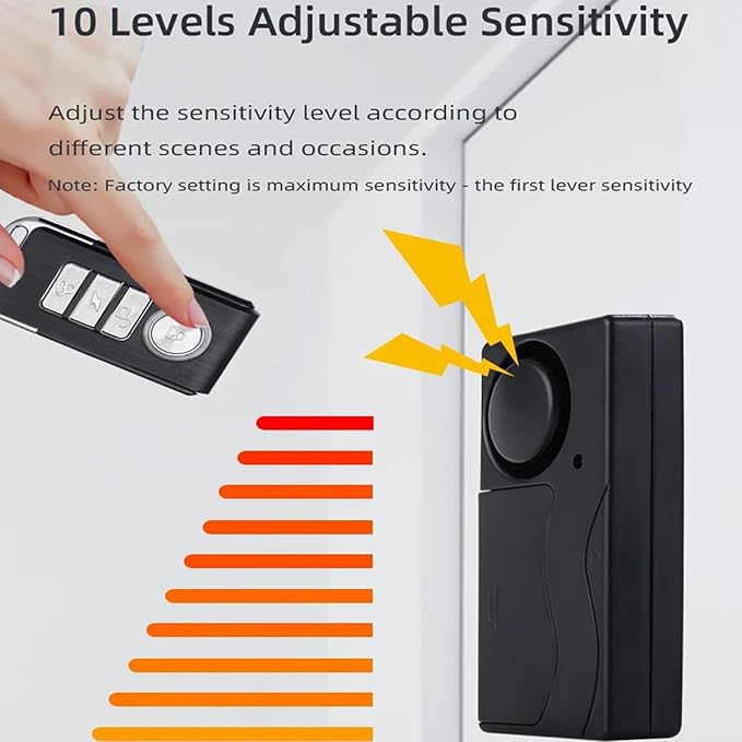 Mengshen Wireless Anti Theft Vibration Door Window Alarm Motion Sensor with 2 Remote Control Burglar Alarm for Bicycle EBikes Scooter Car 110dB Loud (4 Sensors with 2 Remote Control)