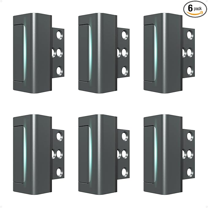 Greatalent 6Pack Home Security Door Reinforcement Lock Childproof, Door Lock for Kid Safety, Door Latch Stopper for Front Door Inside Top of Door, Aluminum Construction Finish
