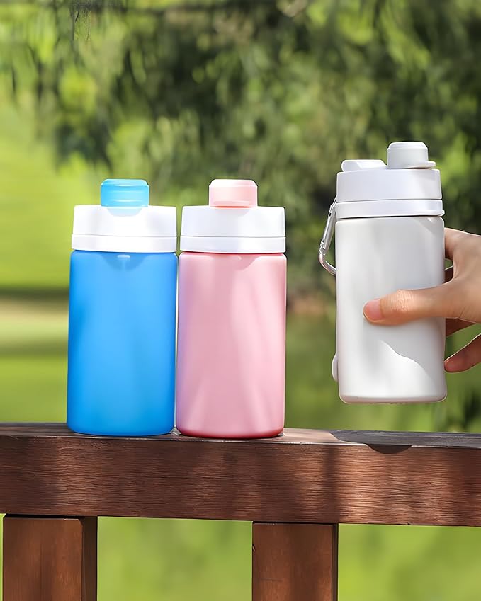 Collapsible Water Bottle, Portable Folding Bottle & Water Bottle with Clip for Backpack, Foldable Water Bottle BPA Free, Sport Bottle Water Squeeze Collapble Watterbottles (Gray)